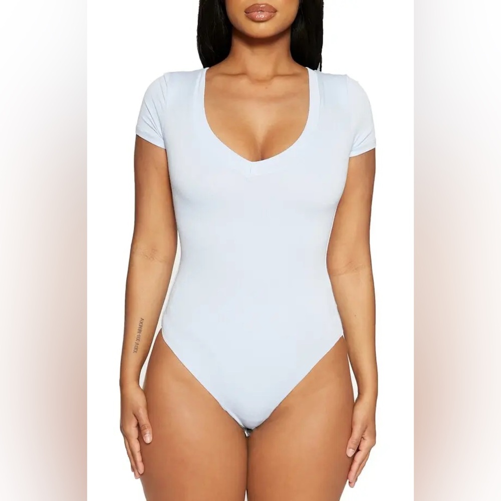Naked Wardrobe - Blue V-neck Bodysuit